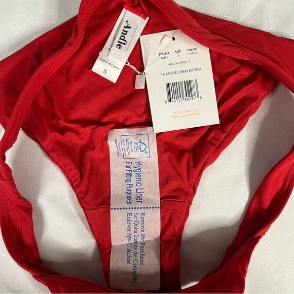 Andie Swim Size S Cherry Red Banded Cheeky Bottom Sexy Beach Classic Low Rise - Picture 4 of 6